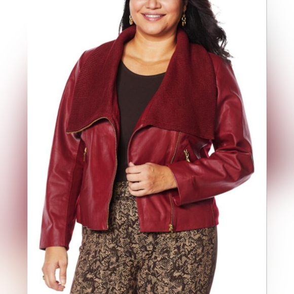 IMAN Burgundy Red Leather Jacket Plus Size 1X - Picture 2 of 11